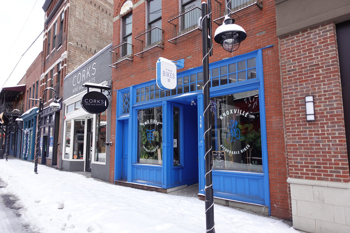 Independent bike shop displaying Bookman urban visibility accessories